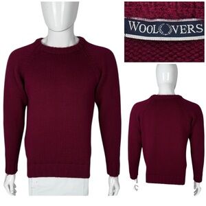 Woolovers Mens Small Sweater Burgundy Crewneck Knit Wool Knit Casual Preppy